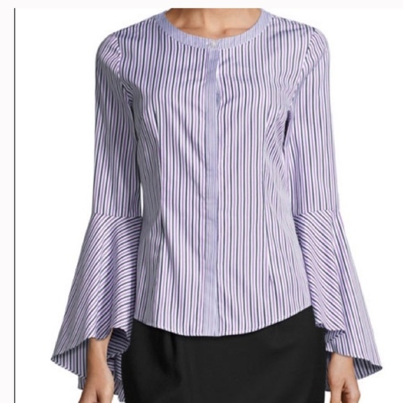 Milly Michelle Bell Sleeve Striped Shirting Button Down - Picture 1 of 9